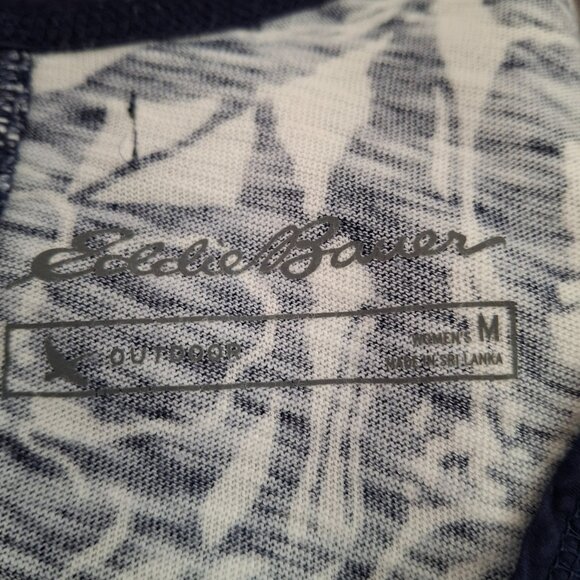 Eddie Bauer Beachy Maxi Blue Geo Print Empire High Waist Cool Cotton Dress Sz M - Picture 9 of 14